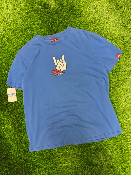 90s Quiksilver Hand Spell Out "Less Talk, More Rock" Vintage Surf Tee (XL)