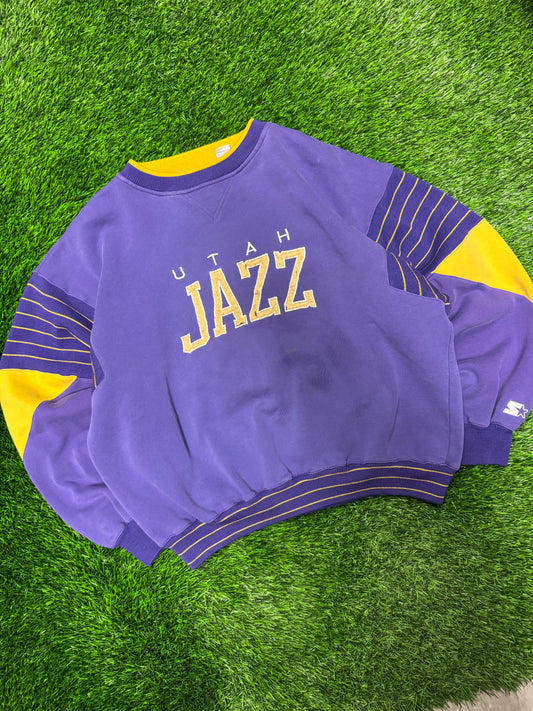 90s Utah Jazz Starter Purple Rare Starter Vintage Crewneck (XL)