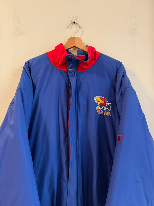 90s Kansas University (KU) Vintage Jayhawks Champion Puffer Jacket (XL)