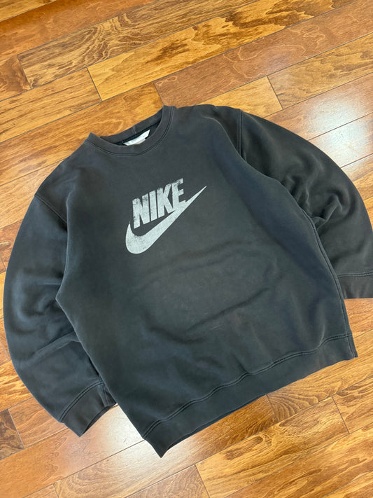 00s Nike Big Swoosh Spell Out Faded Black Crewneck (XXL)