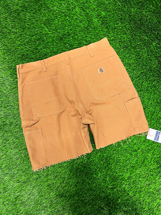 2015 Carhartt Carpenter Workwear Tan Cut Frayed Shorts (36)