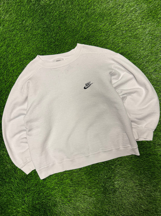 90s Nike Swoosh Cropped White Vintage Crewneck (M)