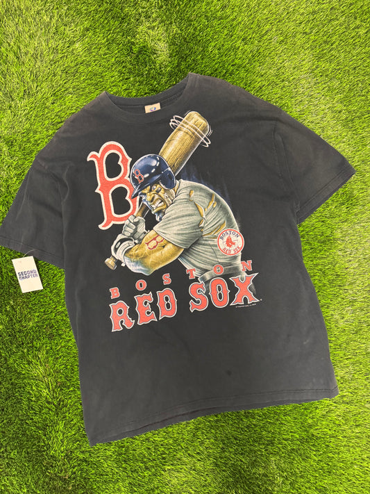 00s Boston Red Sox Mad Big Face Face Liquid Blue Tee (XXL)
