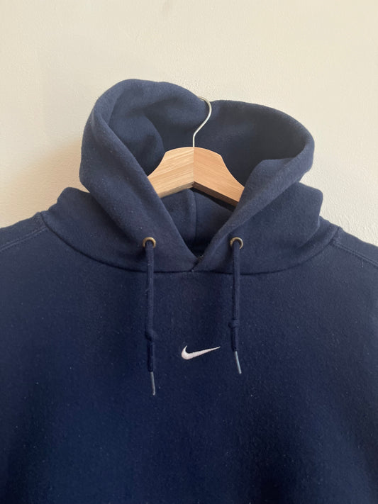 90s Nike Center Swoosh Essential Navy Hoodie (L)