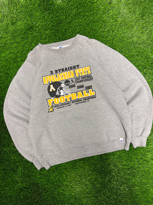 2007 Appalachian State 3 Straight Football Championships Vintage App State Crewneck (L)