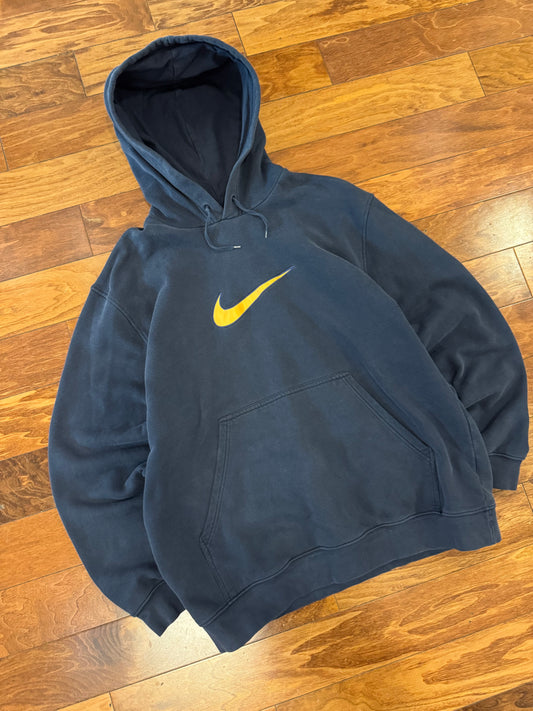 00s Nike Gold Center Swoosh Navy Hoodie (XL)