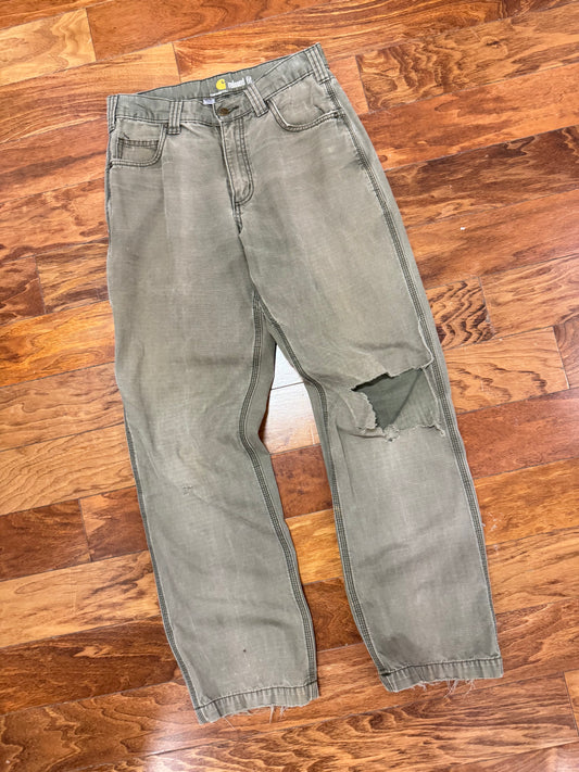Carhartt Relaxed Fit Faded Distressed Olive Pants (30 x 32)