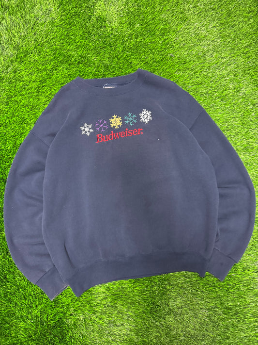 90s Budweiser Beer Snowflake Vintage Jan Sport Crewneck (L)