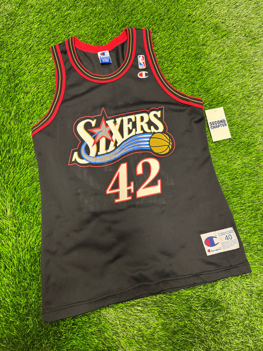 90s Philadelphia 76ers Jerry Stackhouse #42 Champion Vintage NBA Black Jersey (S)