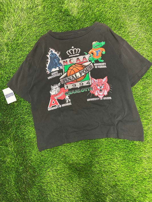 1994 Charlotte Final Four NCAA Basketball Duke, Florida, Arizona, Arkansas Vintage Grail Boxy Tee (XL)