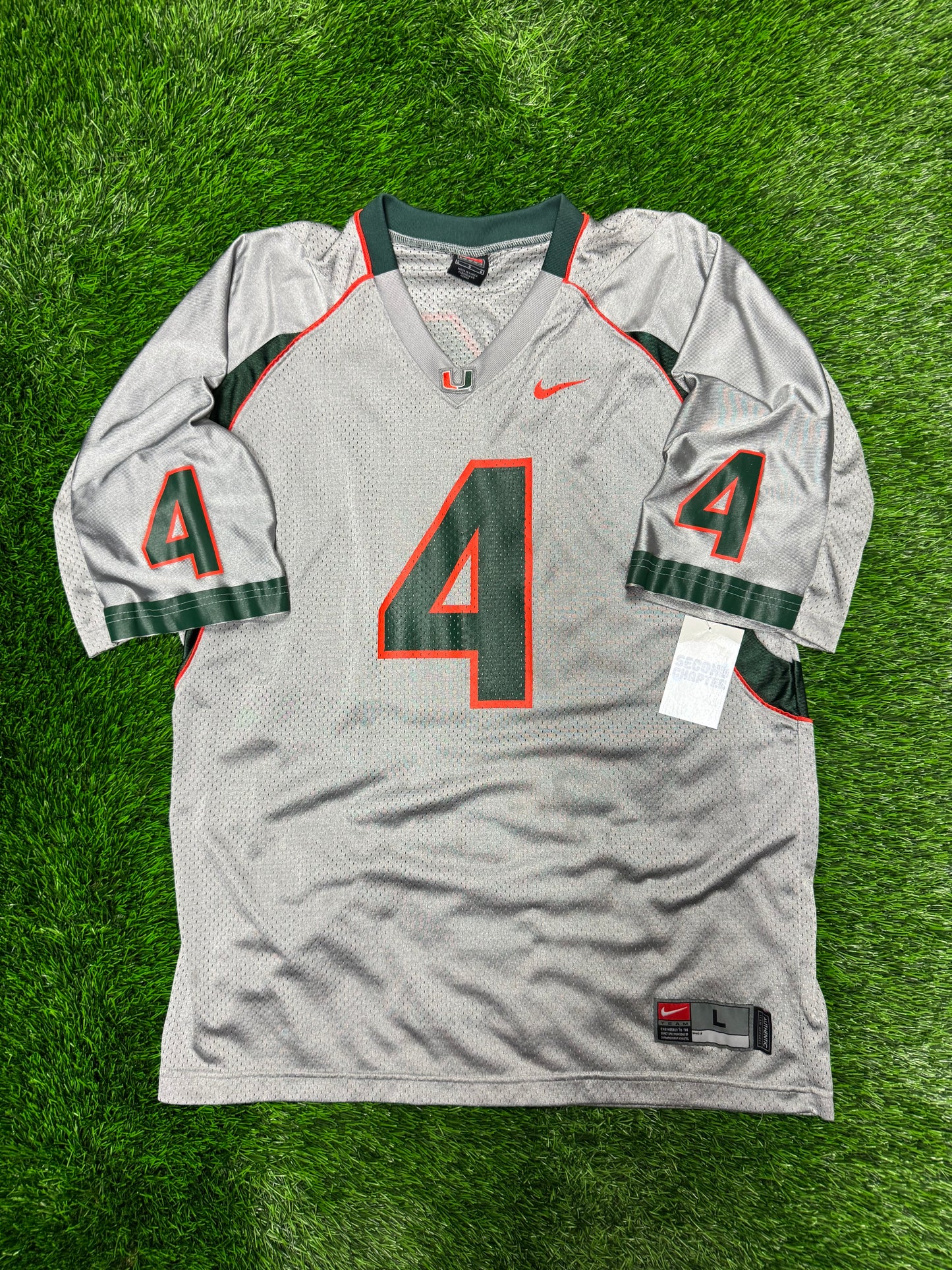 00s University of Miami Hurricanes Grey #4 Vintage Nike Football Jersey (L)