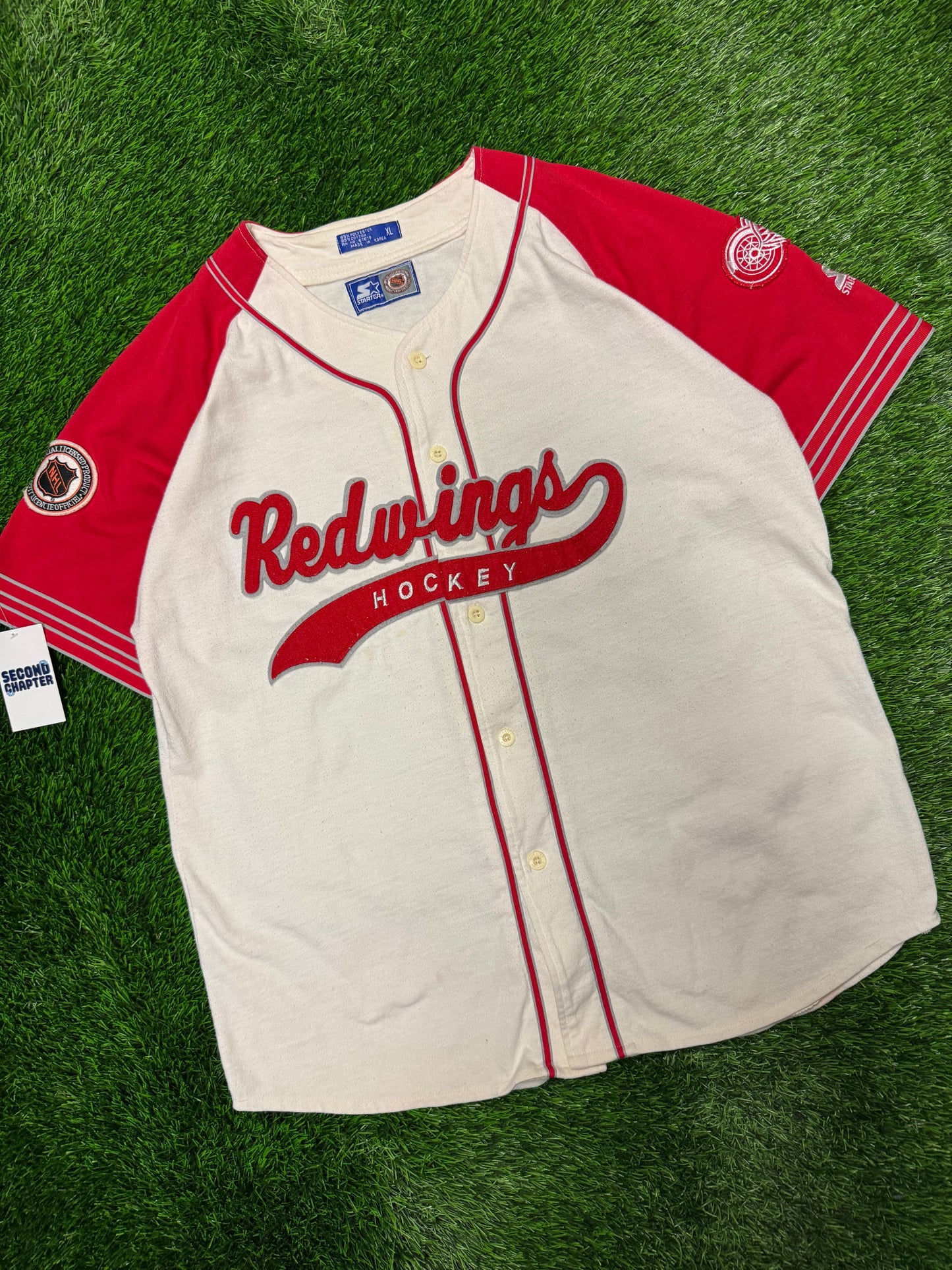 90s Starter Detroit Redwings NHL Baseball Hockey Jersey (XL)