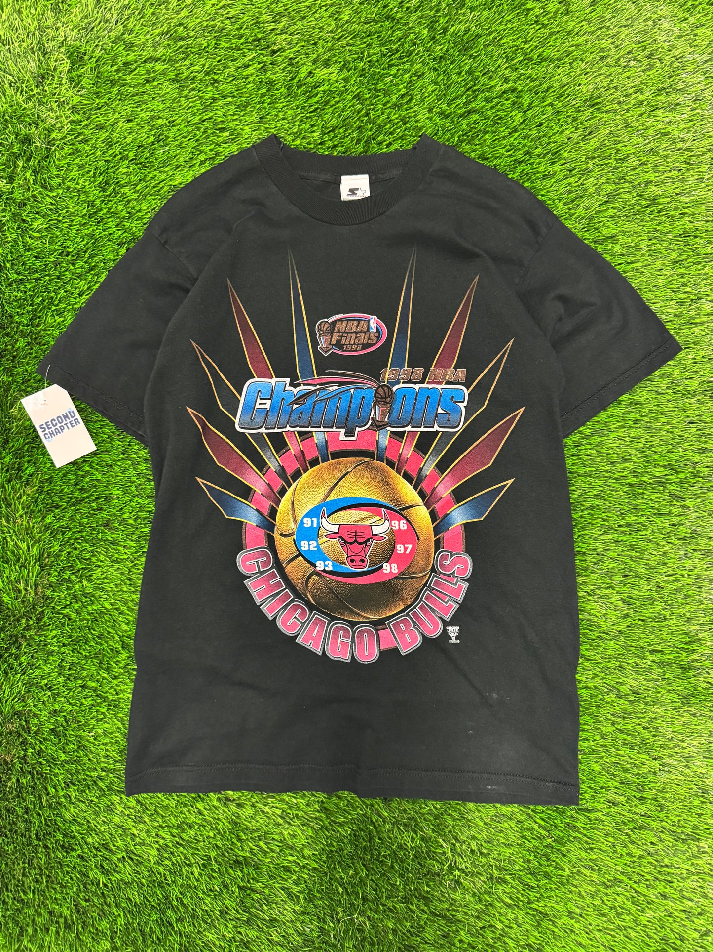 1998 Chicago Bulls Starter NBA Finals Champions Tee (L)