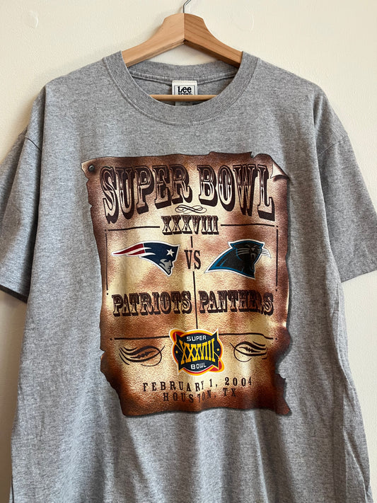 2004 Carolina Panthers vs New England Patriots Super Bowl Grey Tee