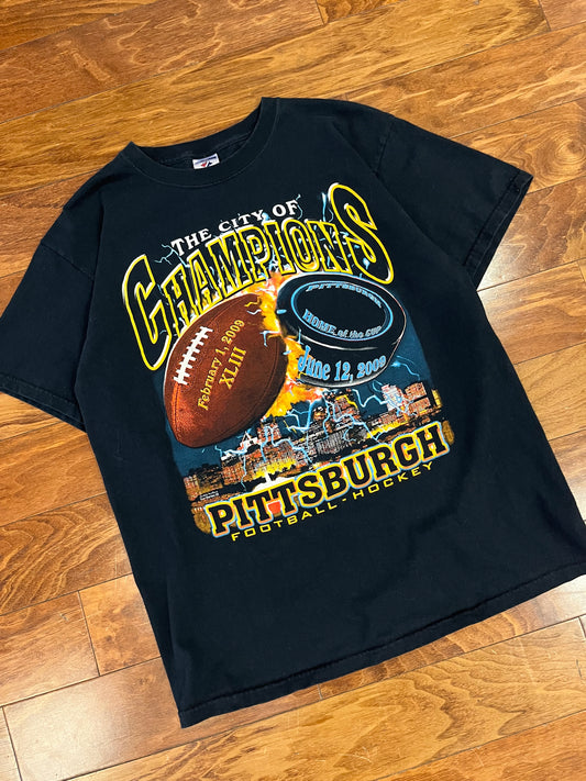 2009 Pittsburgh Steelers & Penguins Champions Tee (L)