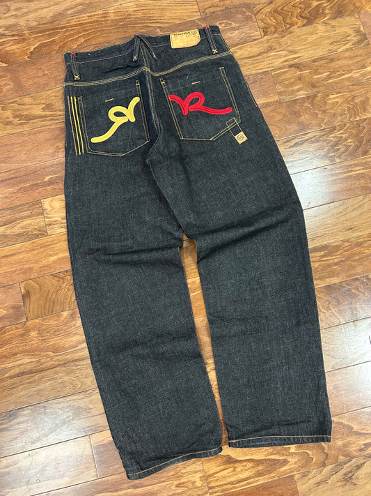 00s Rocawear Baggy Embroidered Black Jeans (34 x 34)