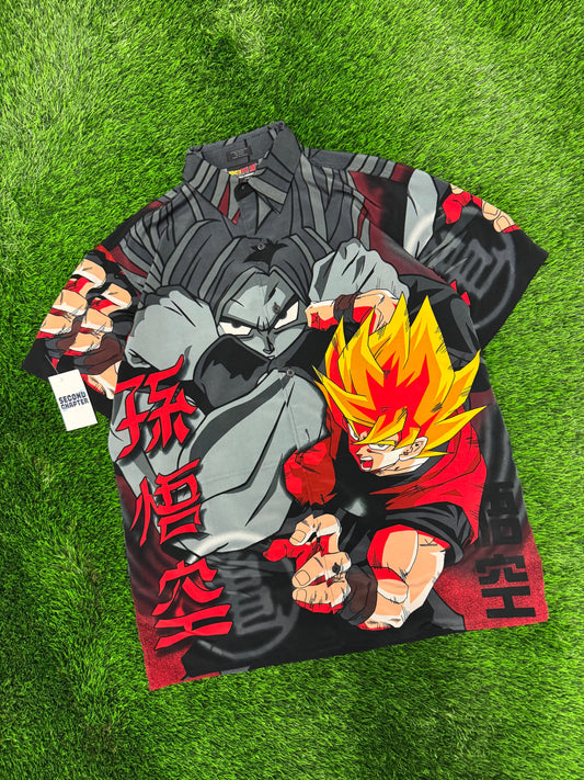 2001 Dragon Ball Z All Over Print Super Saiyan Button Up Oversized Shirt (S)