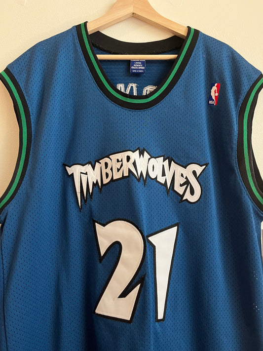 90s Minnesota Timberwolves #21 Kevin Garnett Champion NBA Jersey (L)