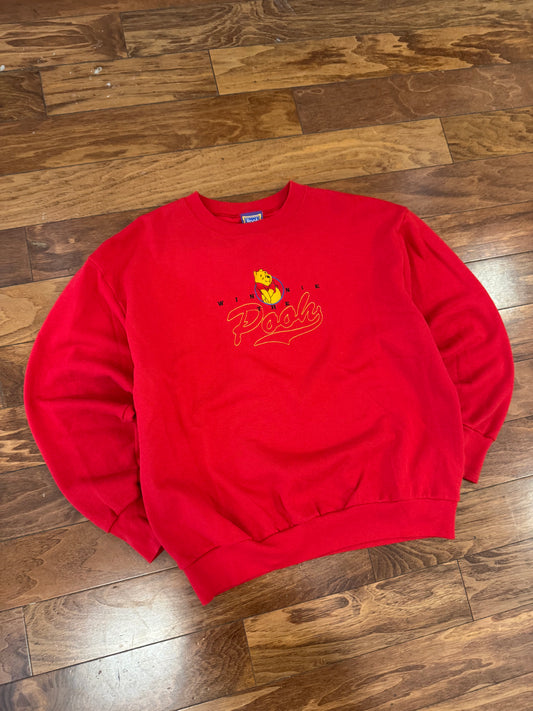 90s Winnie The Pooh Red Disney Embroidered Crewneck (L)