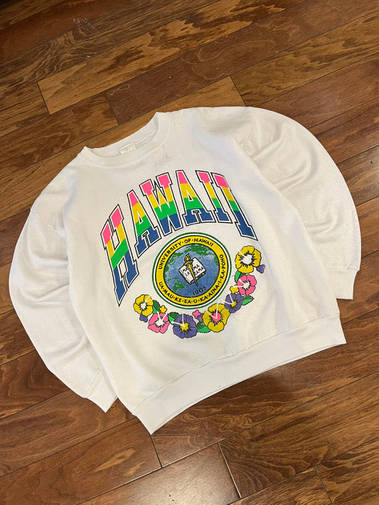 80s Hawaii College White Crewneck (L)
