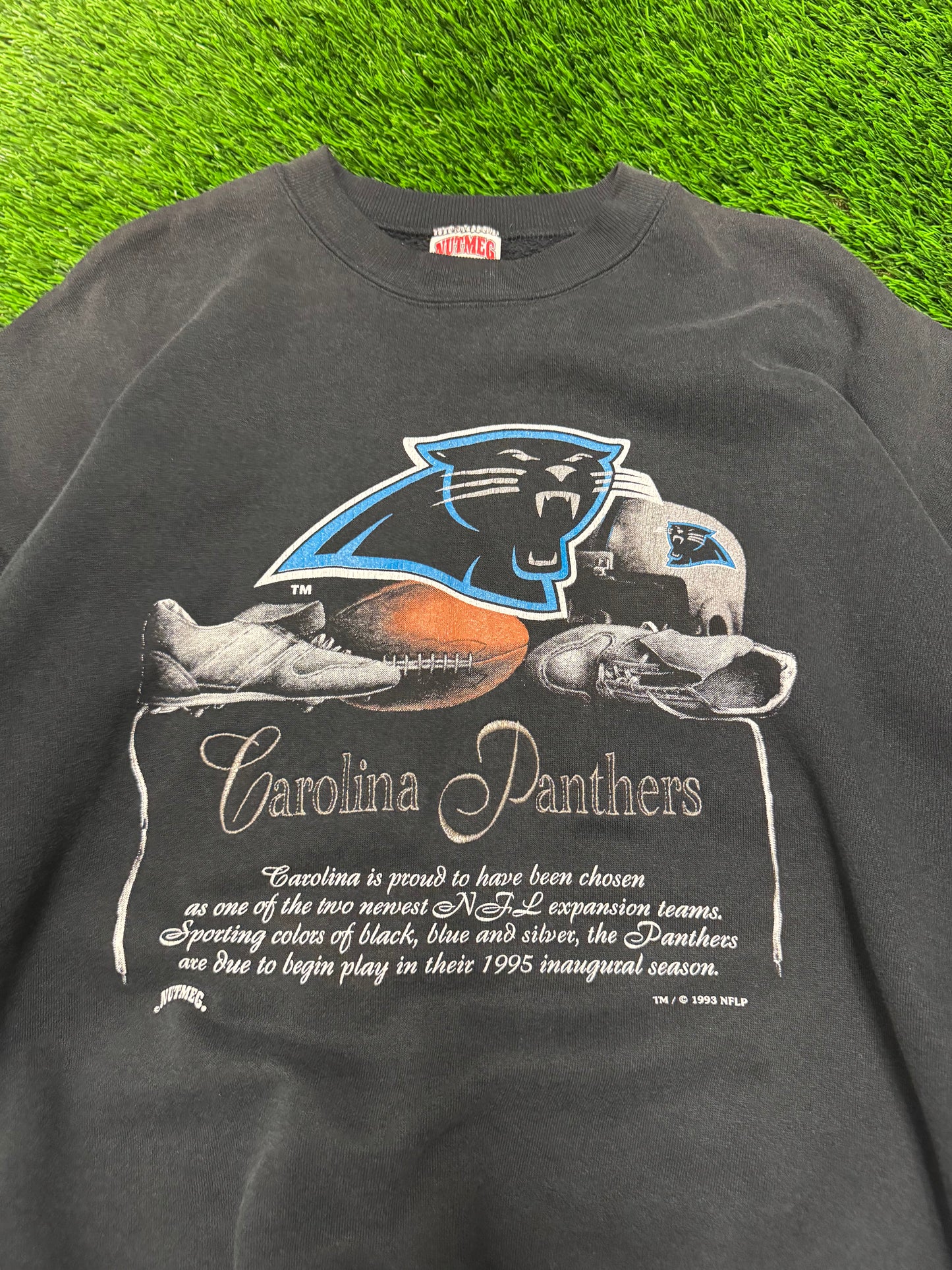 1993 Carolina Panthers Nutmeg Inaugural Script Vintage NFL Crewneck (XL)