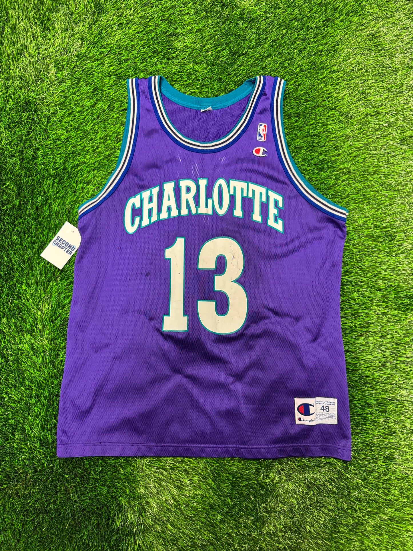 90s Charlotte Hornets Kendall Gill #13 Vintage Champion Purple Jersey (L)
