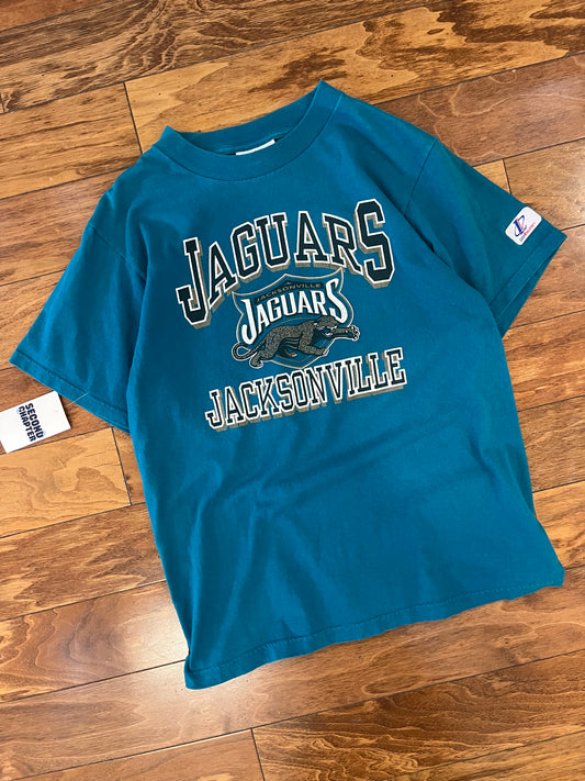Jacksonville Jaguars Logo Athletic Spell Out Mascot Tee (Youth L)