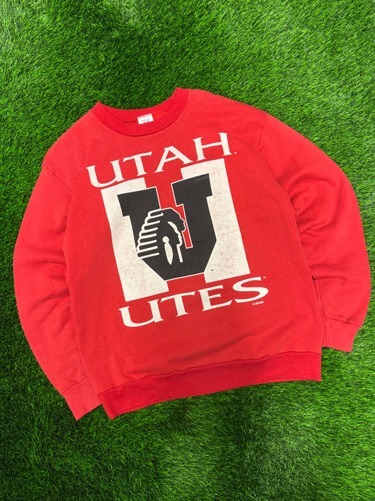 90s University Of Utah Utes Big Spell Out Vintage Crewneck (L)