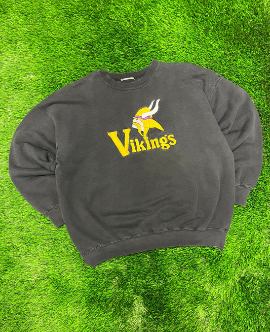 90s Minnesota Vikings Faded Black Crewneck (XL)