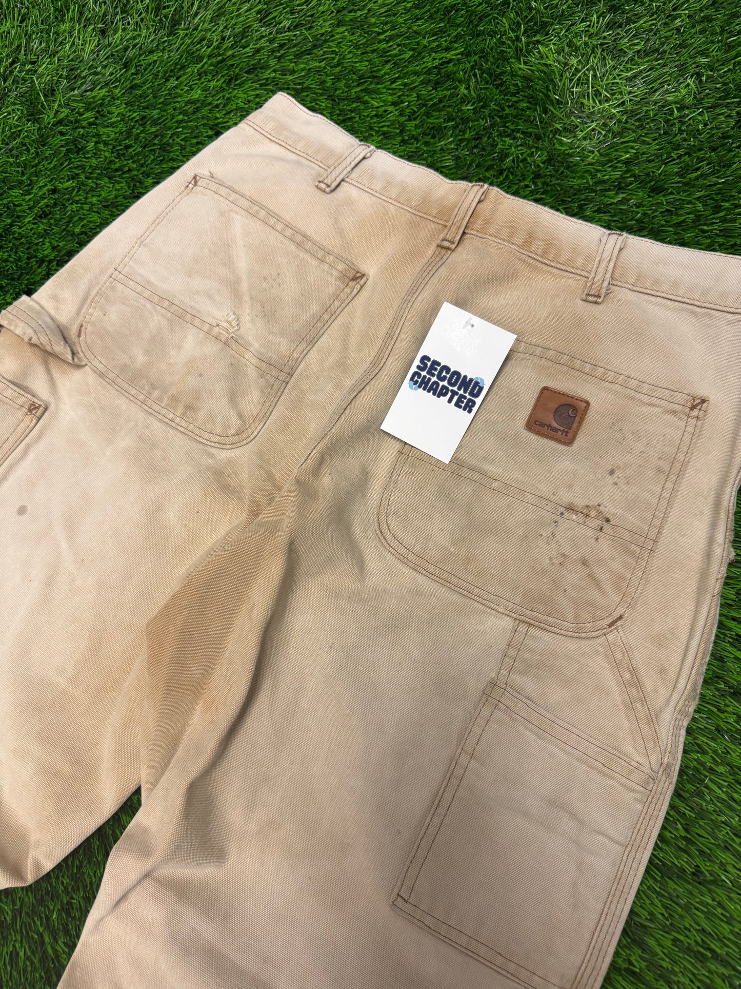 00s Vintage Carhartt Faded Tan Thrashed Pants (32 x 31)