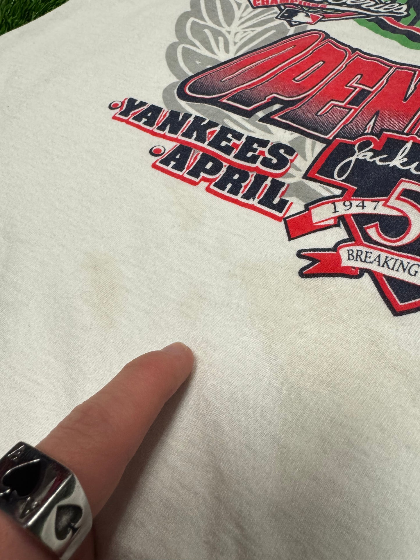 1997 New York Yankees Opening Day Uncle Sam Vintage Jackie Robinson 50th MLB Tee (XL)