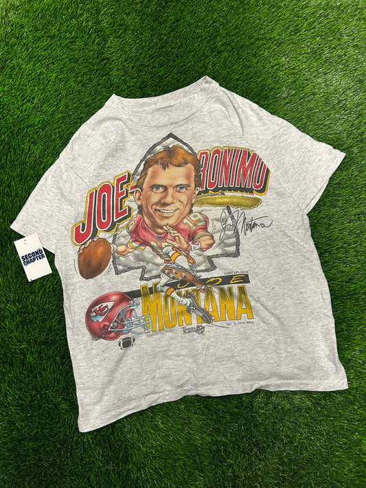 1994 Joe Montana "Joe-Ronimo" Kansas City Chiefs Vintage Caricature Tee (L)