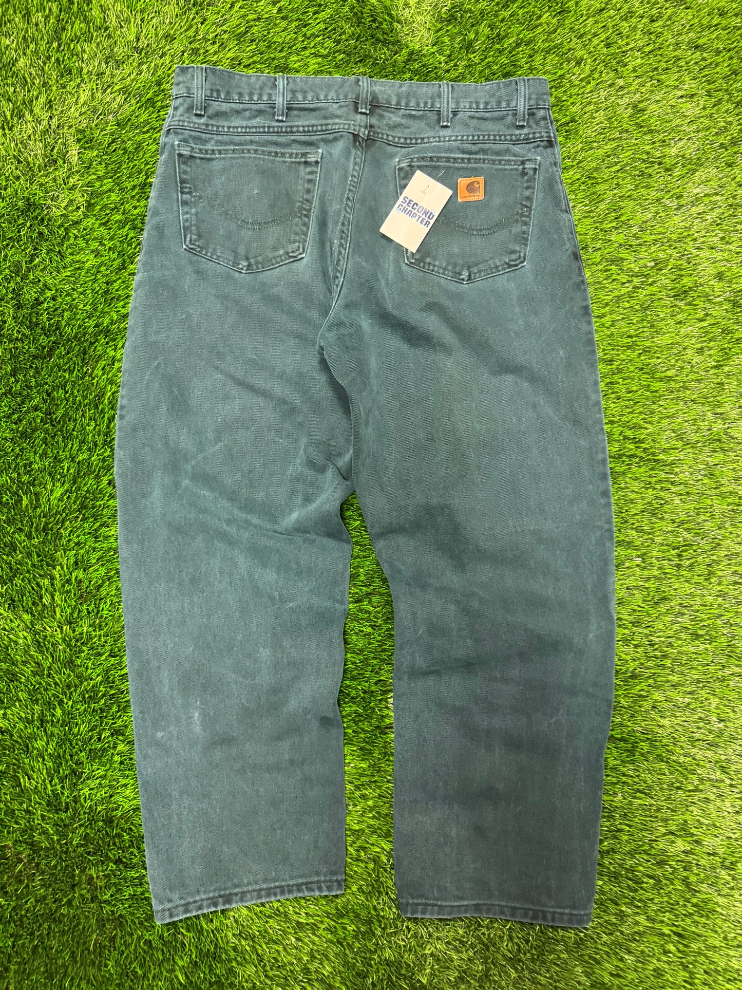 1999 Rare Carhartt B22HTG "Teal/Hunter Green" Denim Pants (38 x 30)