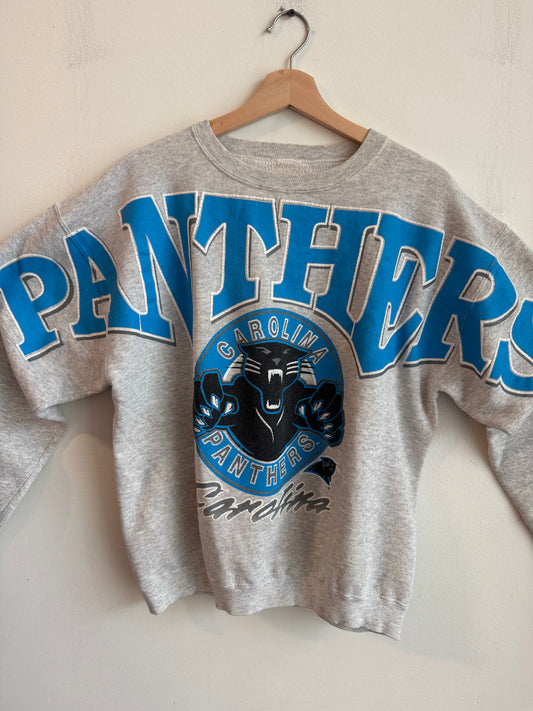 90s Carolina Panthers Sleeve to Sleeve Grey Spell Out Crewneck (M)