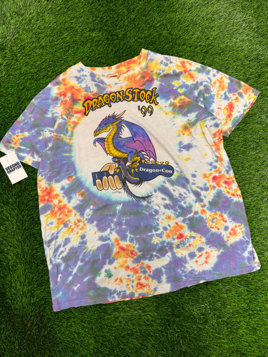 1999 Dragonstock Dragon Con Tie Dye Band Lineup Vintage Tee (XXL)