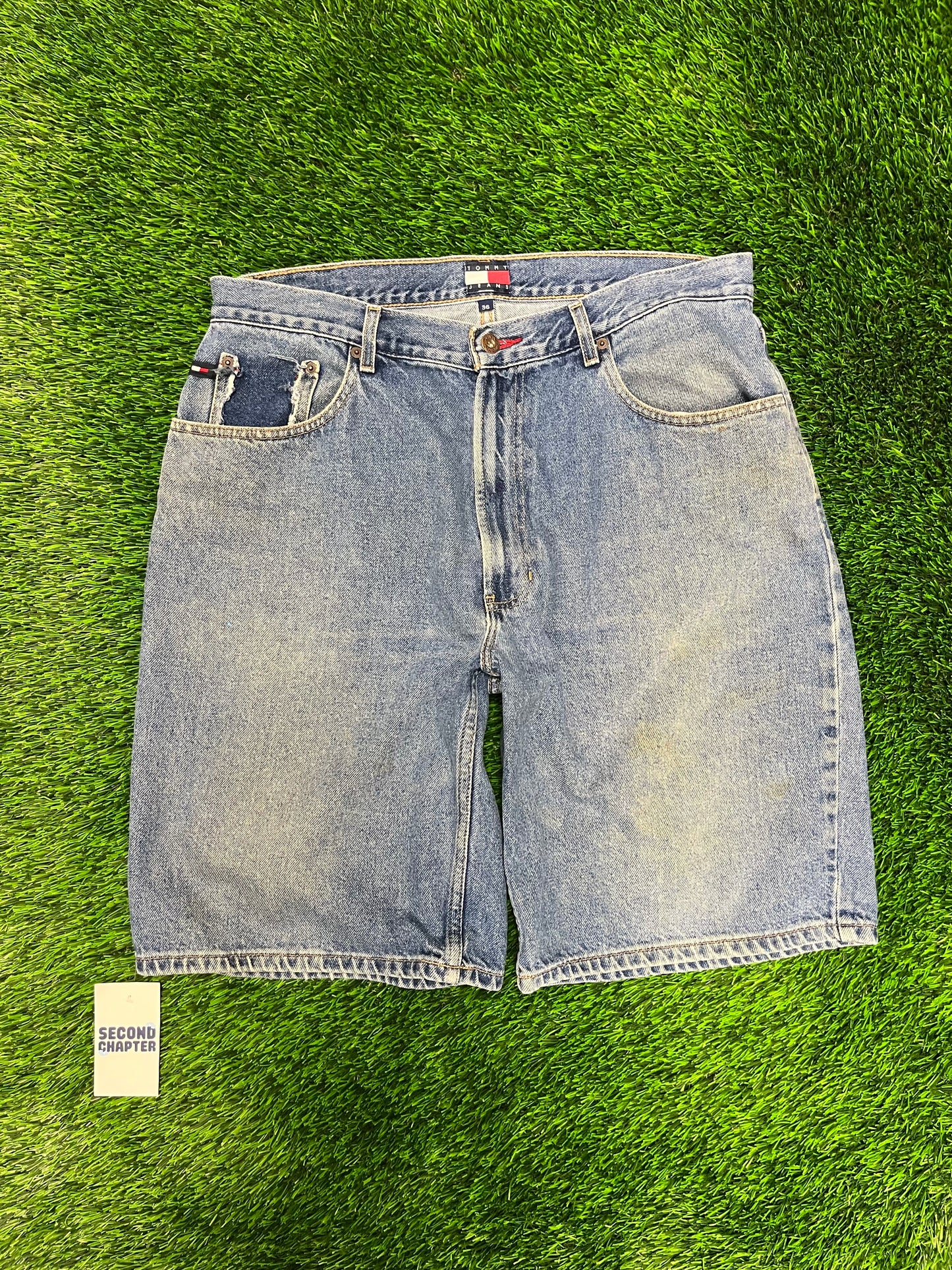 00s Tommy Jeans Baggy Embroidered Jean Shorts (36)