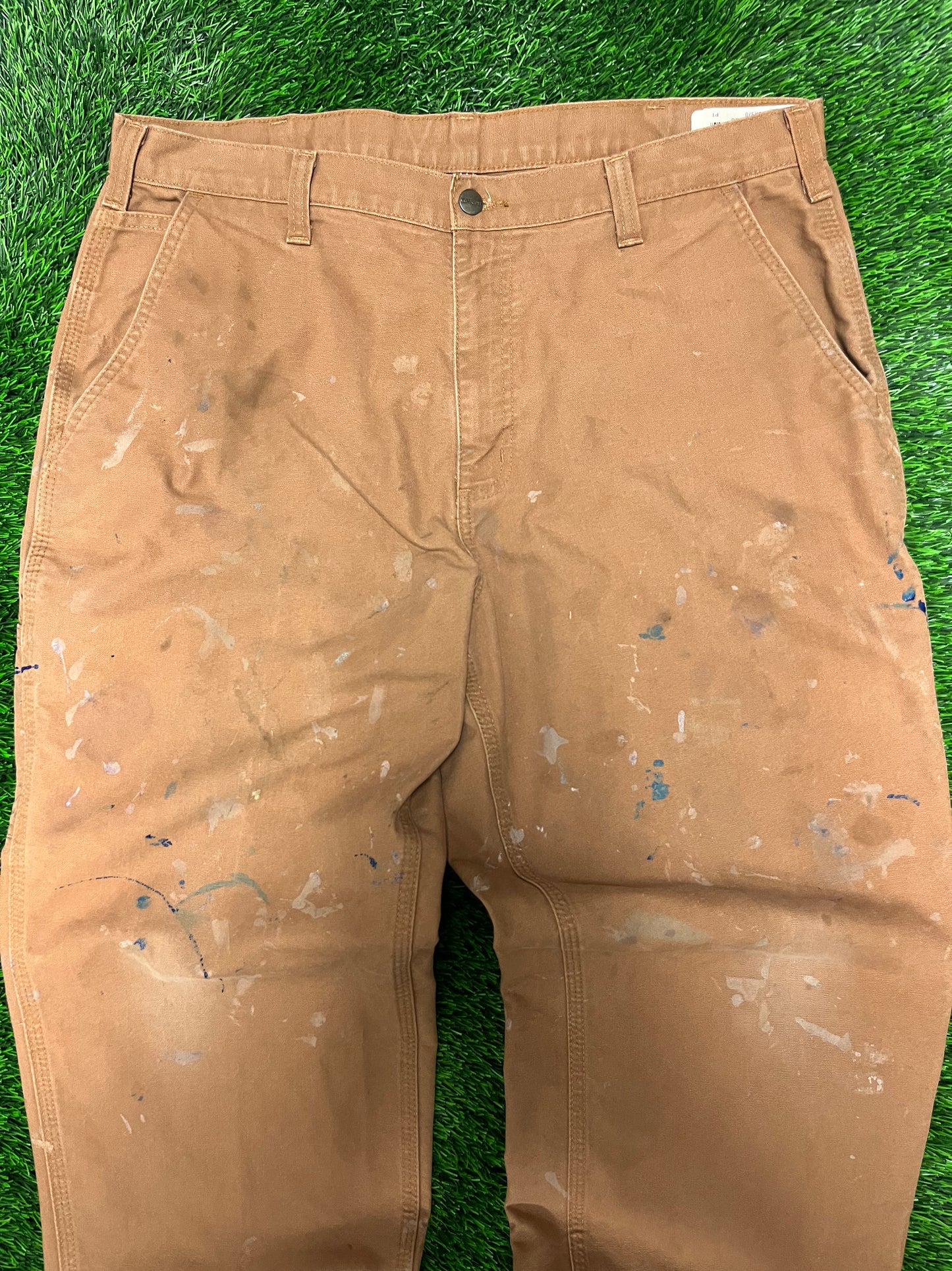 Carhartt Dark Tan Paint Splatter Workwear Pants (38 x 32)