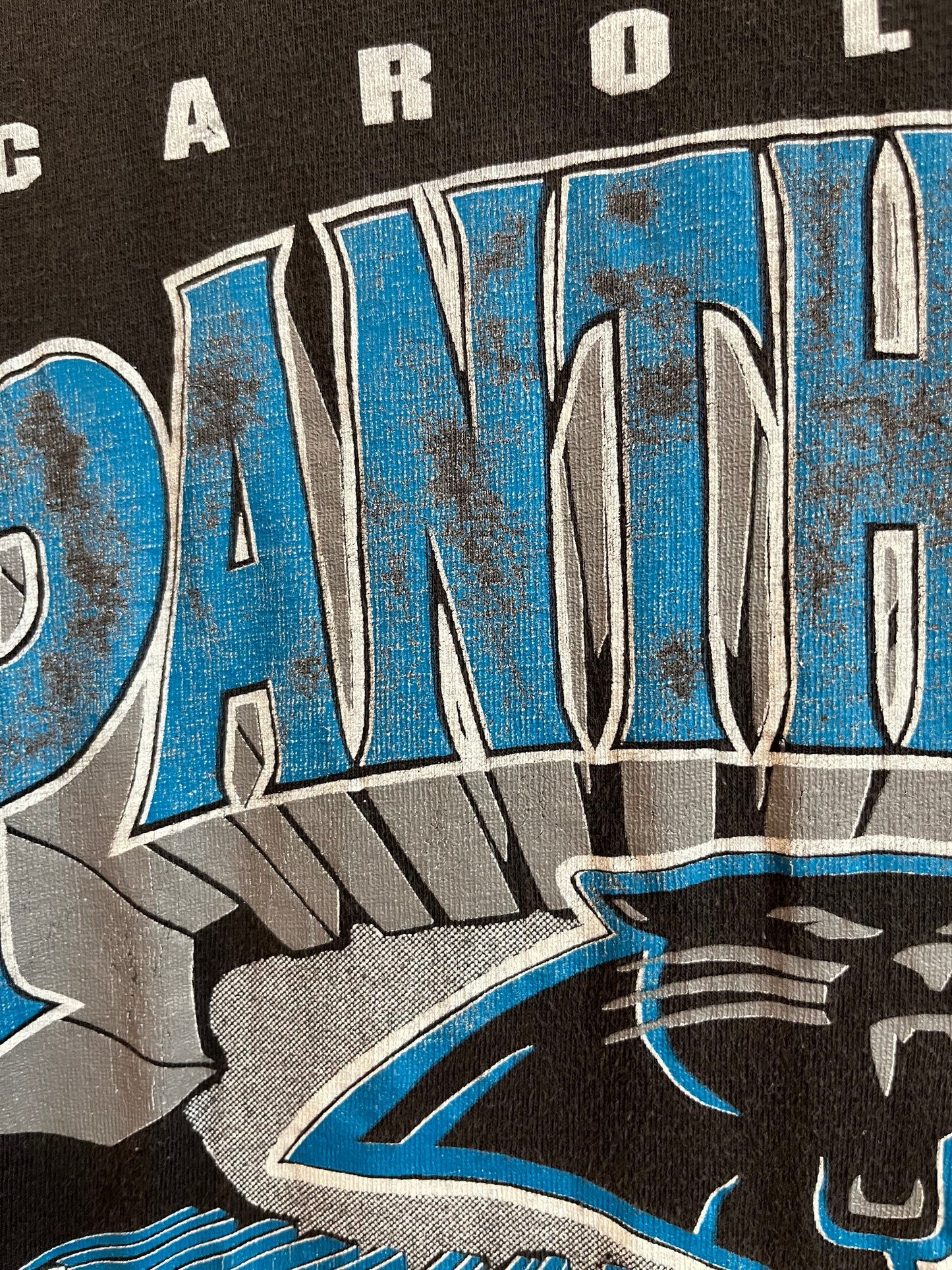 90s Carolina Panthers Faded Black Spell Out Tee (L)