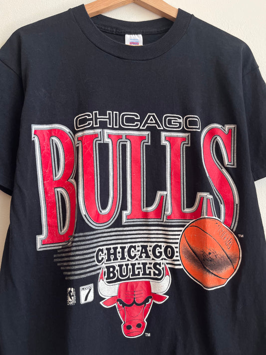 90s Chicago Bulls Logo 7 NBA Basketball Black Tee (L)