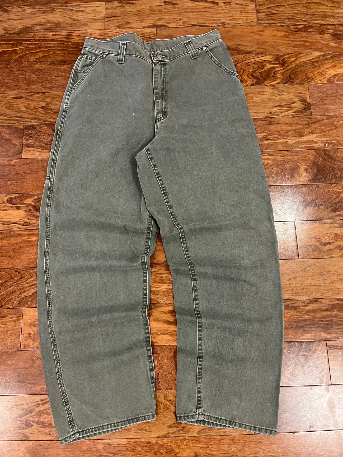 00s Lee Riveted Olive Carpenter Pants (34 x 32)