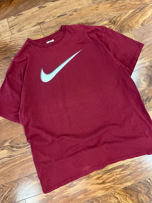 90s Nike Big Swoosh Burgundy Tee (XL)