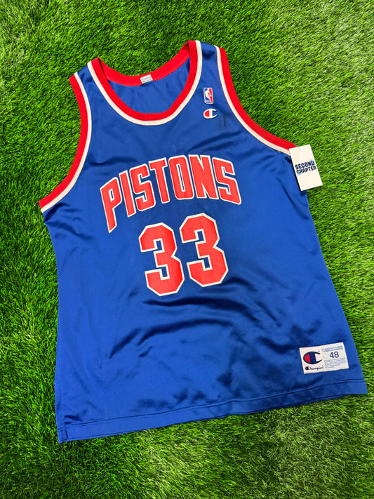 90s Detroit Pistons Grant Hill #33 Vintage Champion NBA Blue Jersey (L)