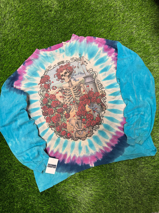 1995 Grateful Dead "Skeleton & Roses" Vintage Band Tie Dye Long Sleeve (XL)