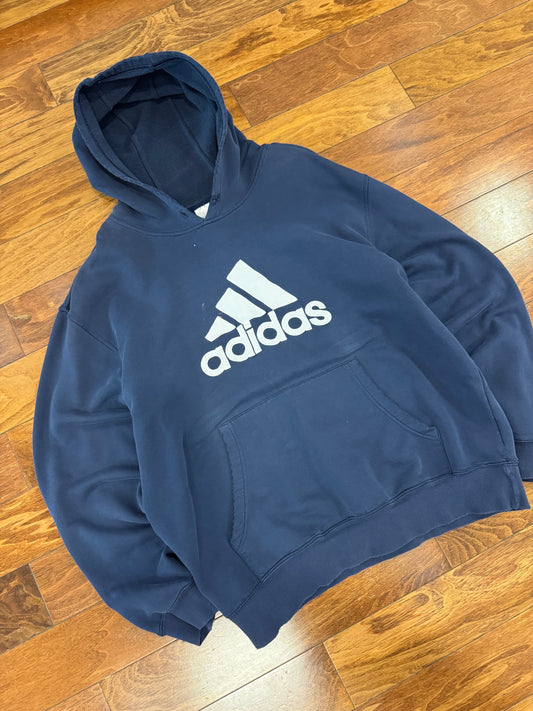 00s Adidas Essential Logo Navy Vintage Hoodie (XL)