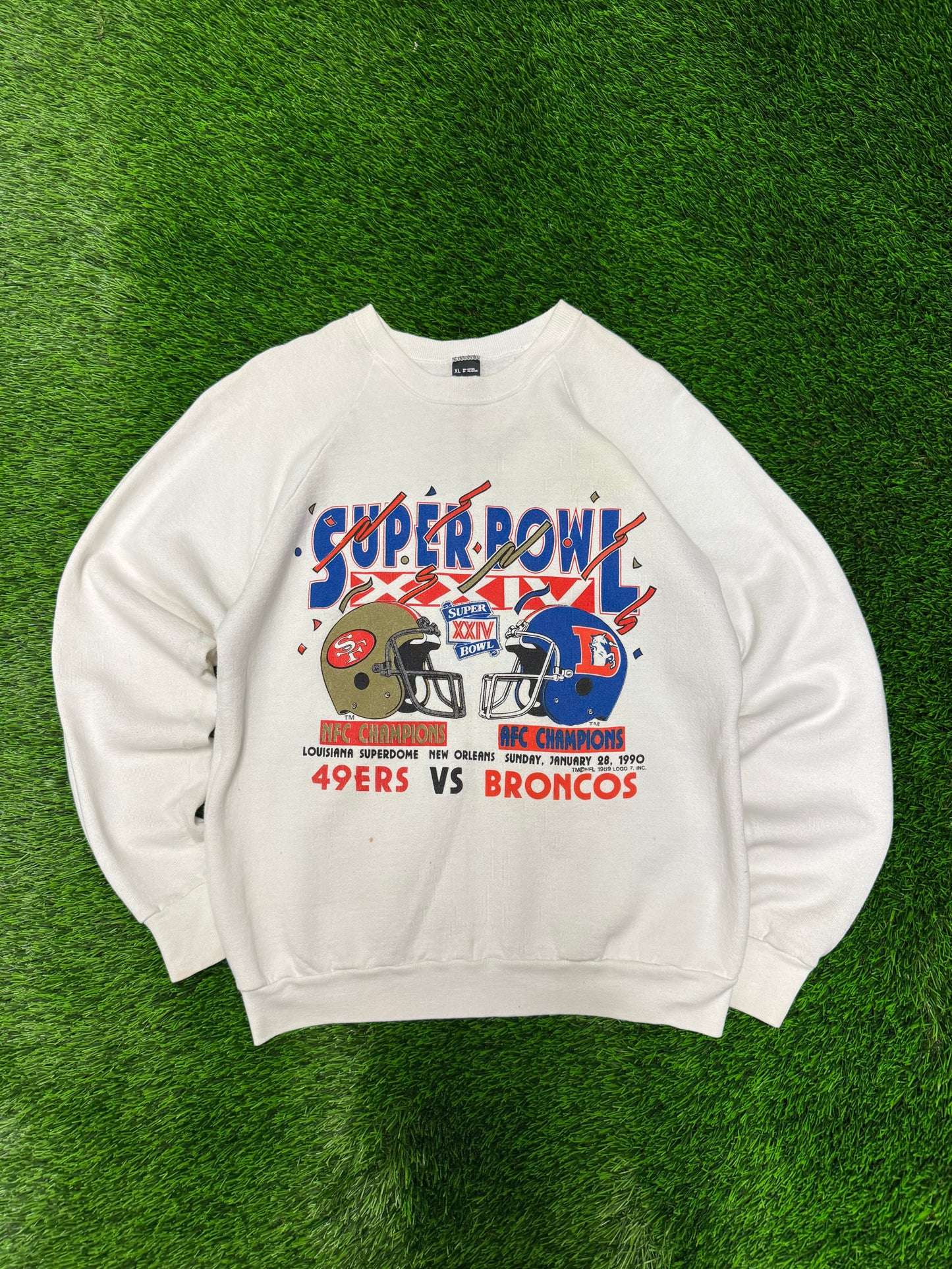 1990 Broncos v 49ers Super Bowl White Crewneck (M)