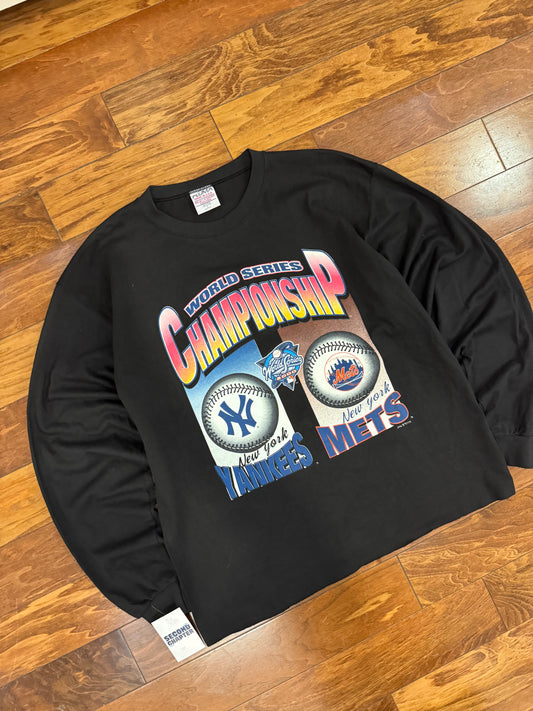 2000 New York Yankees Subway Series Long-Sleeve Cropped Shirt (L)