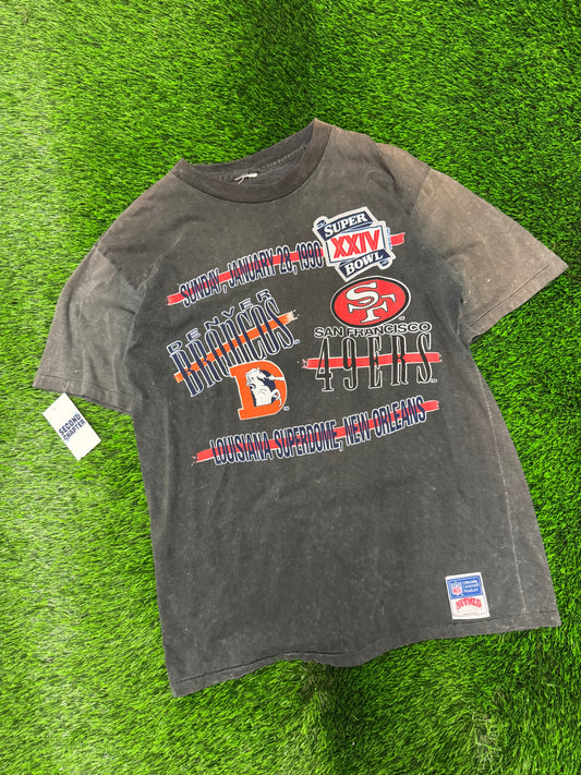 1990 Broncos v 49ers Super Bowl Nutmeg Faded Tee (L)