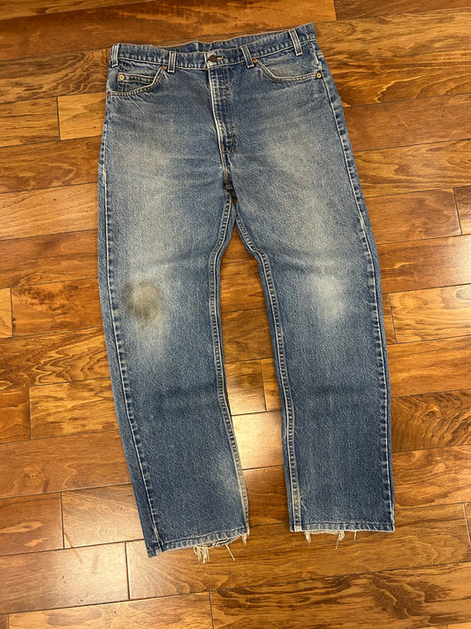 90s Levi's 505 Orange Tab Mud Wash Blue Jeans (36 x 31)