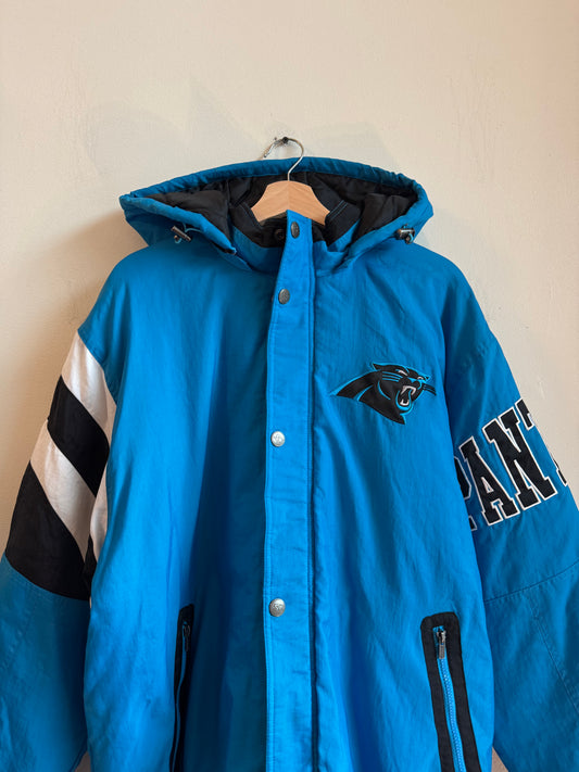 00s Carolina Panthers Big Spell Out Starter Two Toned Puffer Jacket (XL)