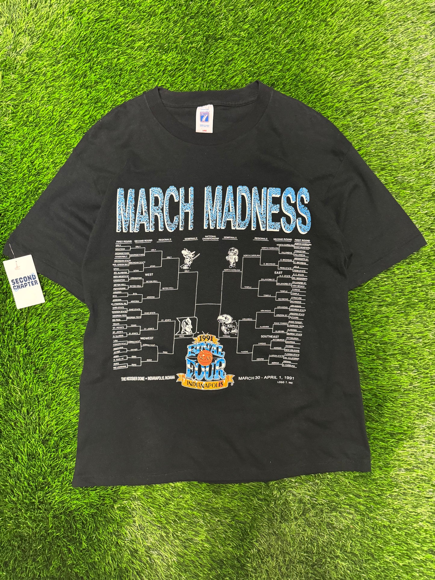 1991 NCAA March Madness Vintage Final Four (Duke, UNLV, Kansas, UNC) Indianapolis Tee (L)